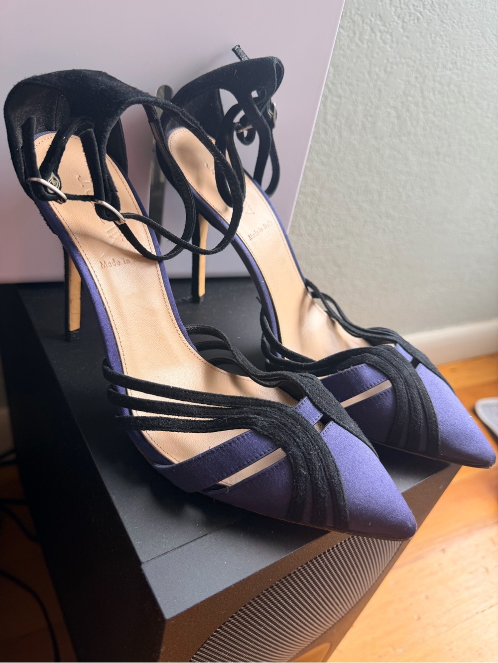 J. Crew Purple and Black Pointed-Toe Heels